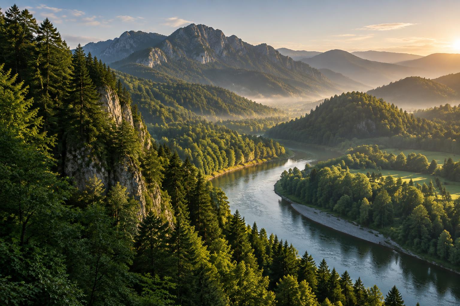 Rzeka Dunajec wśród zielonych wzgórz Pienin